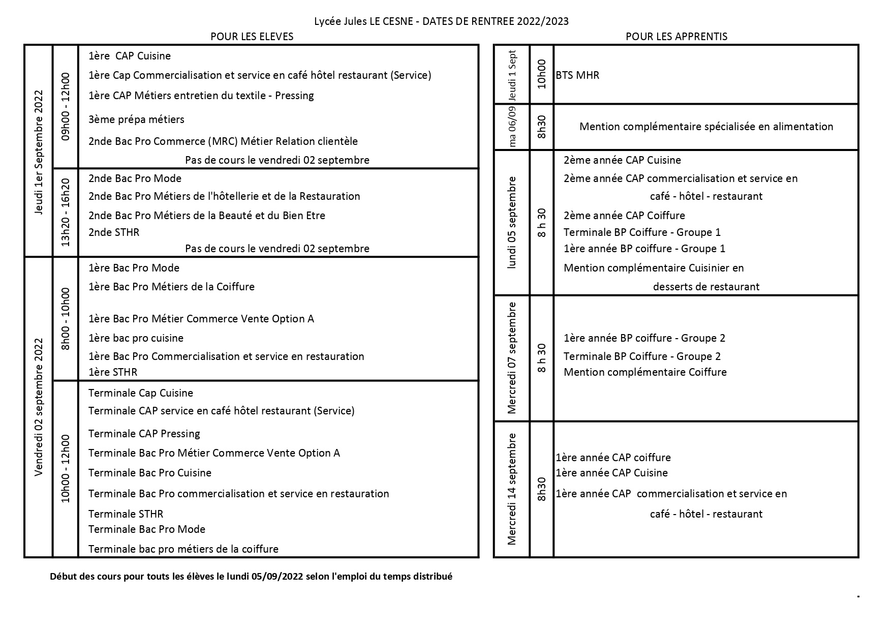 DATES DE RENTREE 2022 2023